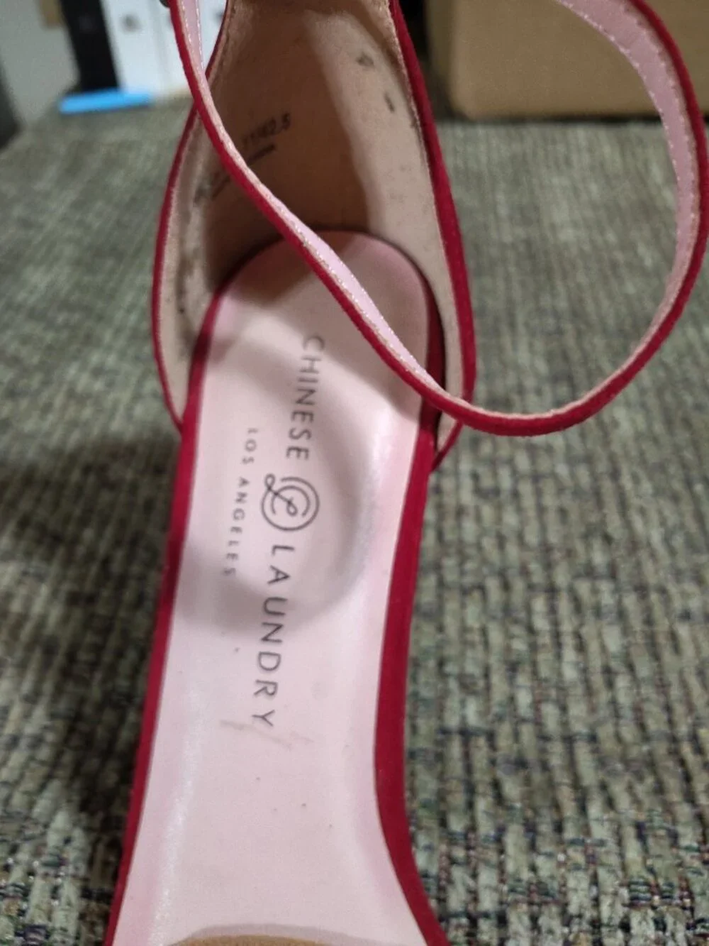 Chinese Laundry Red Bow Ankle Strap Strappy Stiletto Suede Heels US 9.5 EU 40